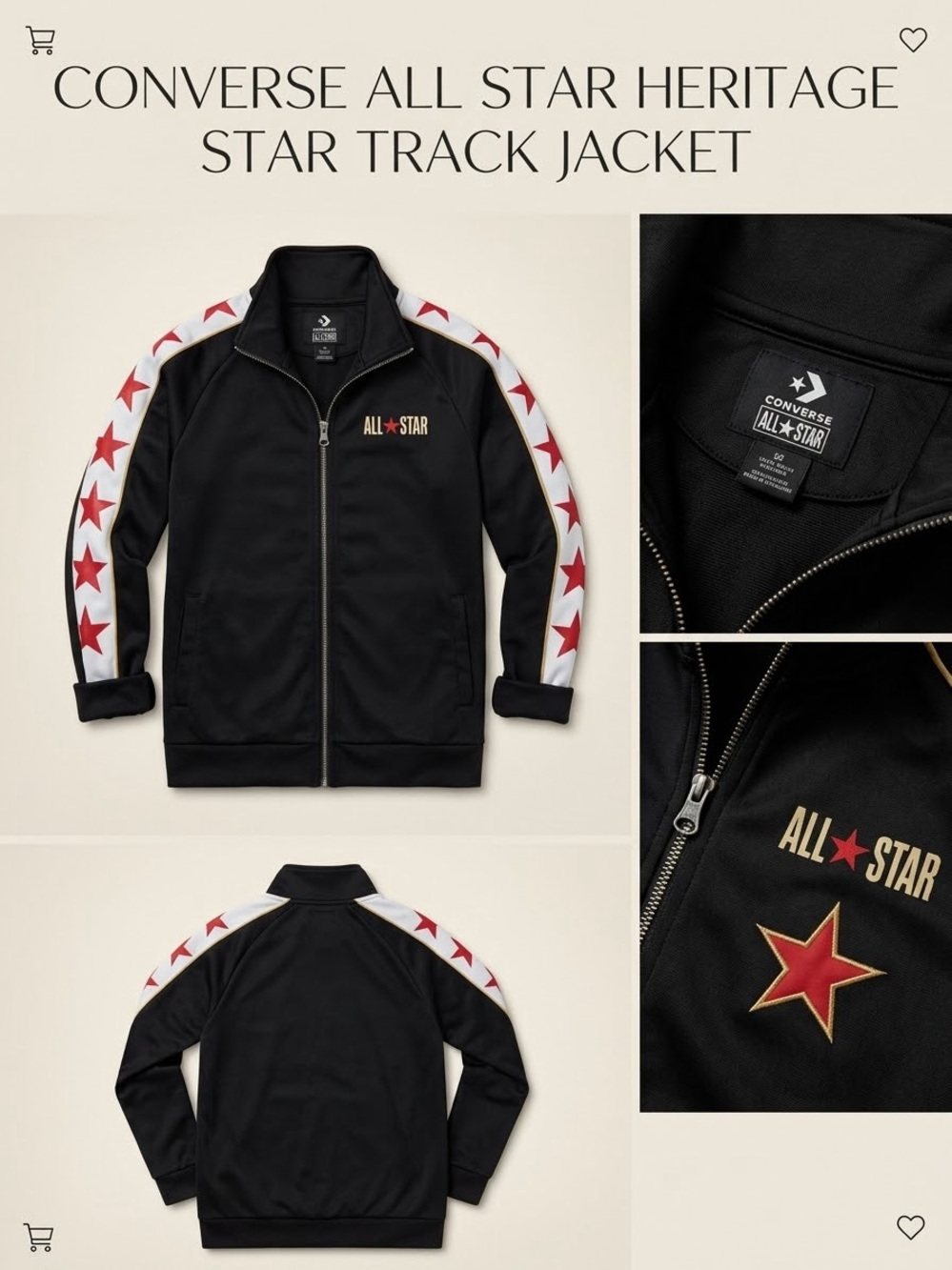 Converse All Star Heritage Track Jacket - Black & Red Star Sleeve (Like New)